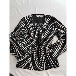 Andrea Rosati Black White Full Zip Top Blouse Size 10 Medium